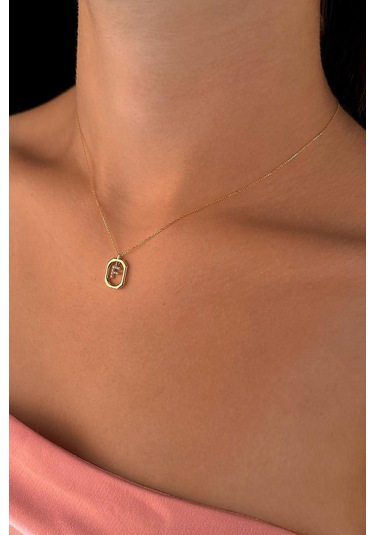 14 Ayar Altın Taşlı F Harfli Kolye 001