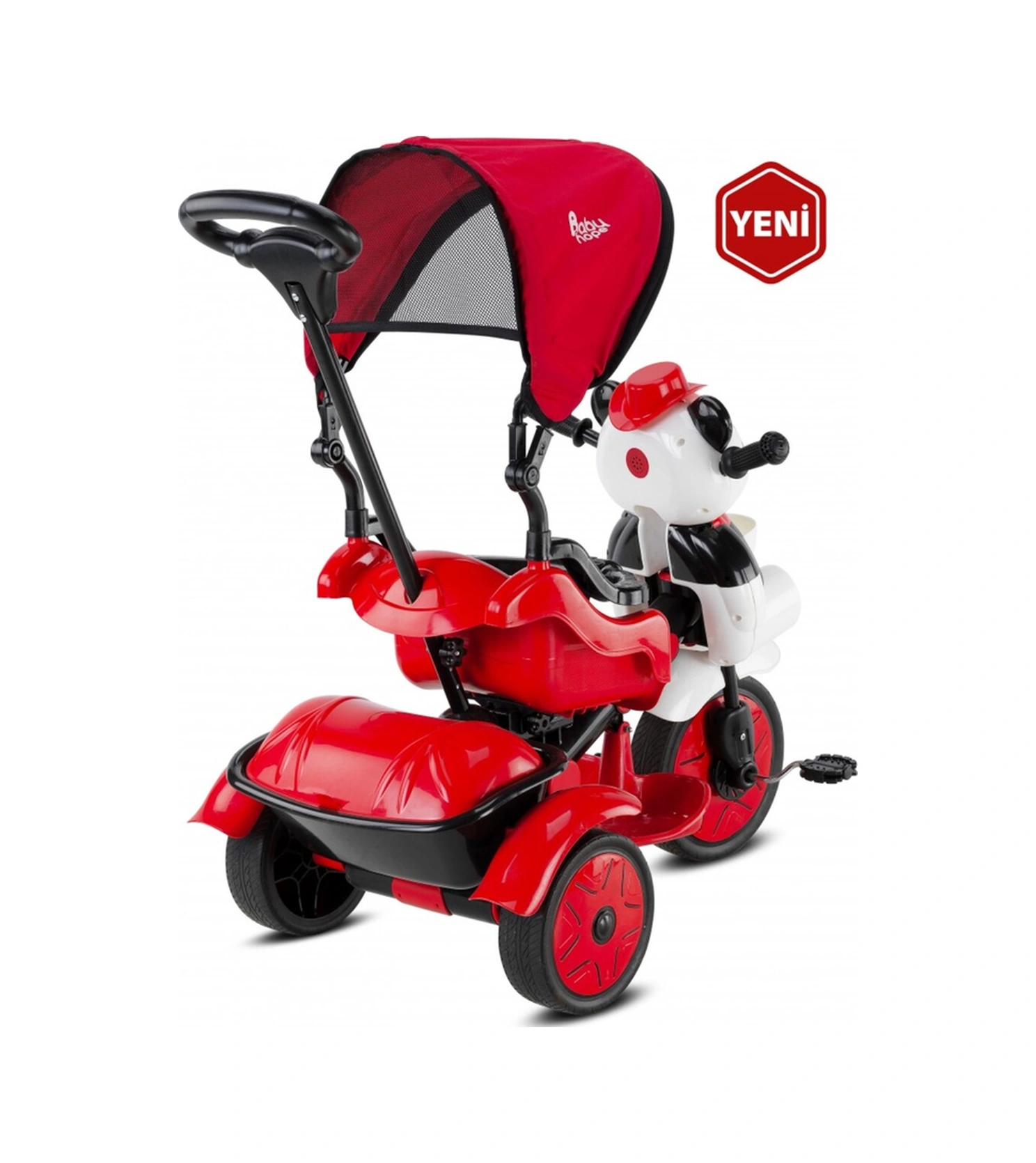 127 Panda Üçteker 1-2-3-4 Yaş Arası Kontrollü Bebek Bisikleti - Kırmızı-siyah