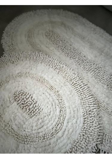 Makaroni Doğal Pamuklu 2'li Banyo Paspas Seti 60x100+50x60 Cm Beyaz