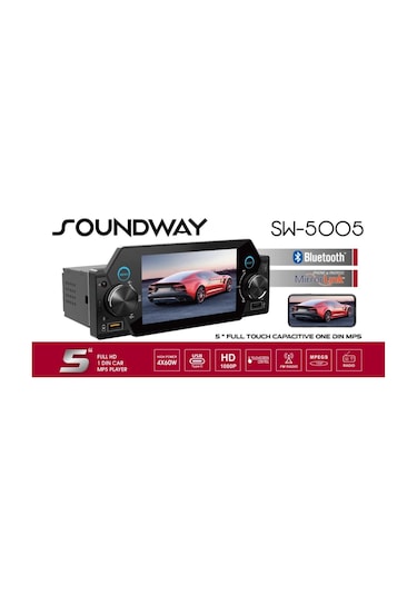 Soundway Sw-5005 Oto Teyp 5 Inch Tek Din Full Hd Dokunmatik Ekran Mp5/bt/mirror Link/usb/4 60w/fm