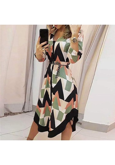 İlkbahar Ve Sonbahar Kadın Elbise Midi Baskılı Ekose Yaka Kravat Elbiseler Siyah & Beyaz Siyah - Beyaz