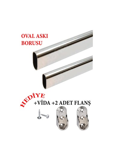 Evnepa Dolap Içi Askı Borusu Krom Kaplama Flanş+Vida Hediye Diğer