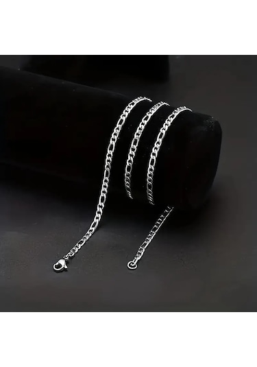 Çelik Kolye Klasik 3+1 Zincir Model 4 Mm Kalınlık 55 Cm Uzunluk Gümüş Silver Gümüş