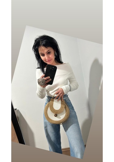 Hasır Çanta, Silindir Çanta, Tasarım Çanta,ekru Hasır El Çantası Hasır