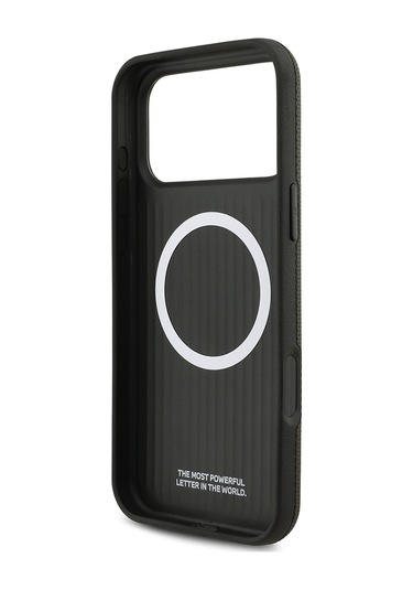 İphone 17 Pro Max Uyumlu Kılıf Bmw Lisanslı M-safeli Metal Logolu Delikli M Dizayn Deri Kapak Füme Füme