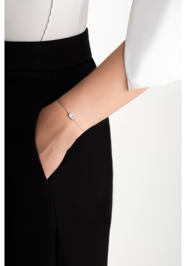 So Chic Işıltılı Baget 18 Ayar Beyaz Altın Kaplama 19 Cm Gümüş Bileklik Rodyum