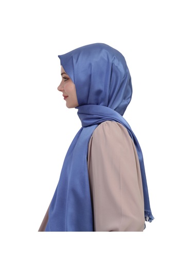 Çift Taraflı Düz Jakar Şal Parlak & Mat Dokulu, Özel Gün Şalı, Düz Renk Açık Kot