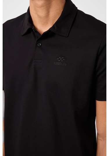 Tommylife Tommy Life Siyah Basic Logolu Standart Kalıp Triko Polo Yaka Erkek T-shirt - 87748 Siyah