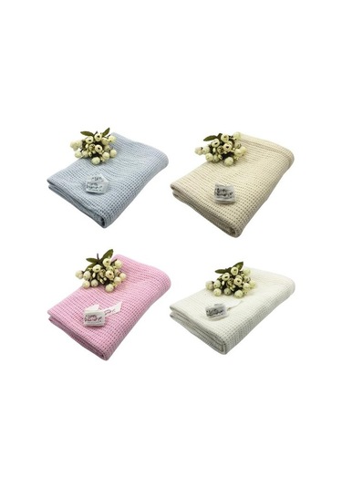 Açık Mavi Bebek Yenidoğan Yumuşak Sıcak Pamuk Düz Renk Örme Tığ Dikdörtgen Battaniye Açık Mavi