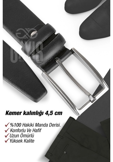 Özel Oval Kutulu Hakiki Manda Derisi Klasik Siyah Erkek Kemer Siyah