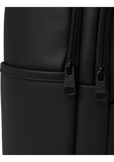 Yuga Suni Deri Dört Gözlü Sırt Çantası Siyah Siyah