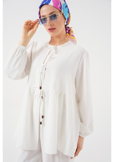 Kadın Önü Bağcıklı Tunik Pantolon İkili Takım 6744 - Beyaz Beyaz Kadın Önü Bağcıklı Tunik Pantolon İkili Takım 6744 - Beyaz Beyaz