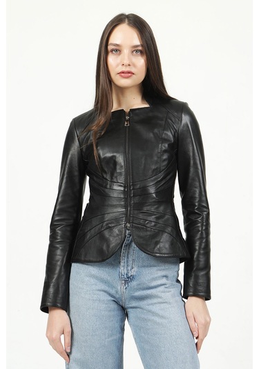 Dericlub Yb-2157 Gerçek Deri Kadın Mont Siyah