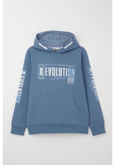 Breeze Erkek Çocuk Sweatshirt Kapüşonlu Kanguru Cepli 9-16 Yaş, İndigo Indigo