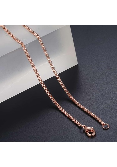 Novahub Siyah Basit 2mm/3mm Kadın Yuvarlak Kutu Zincir Kolye Kadın Erkek Paslanmaz Çelik Solmaya Asla Gül Altın 3mm-50cm - Standart Siyah