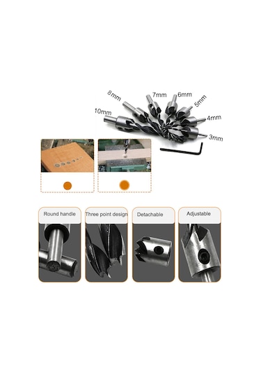 Xindoker 7 Parça Hss Üç Uçlu Havşa Matkap Ucu Seti, 3mm-10mm, Ahşap İşleme Ve Pilot Delikler İçin, L Anahtarı Dahil