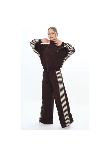 Kız Çocuk %100 Pamuk Oversize Alt&üst Uzun Kol Eşofman Takımı-183-eşt-0023 Kahverengi