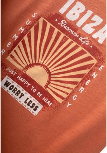 Cigit İbiza Baskılı T-shırt 8-12 Yaş Oranj Oranj