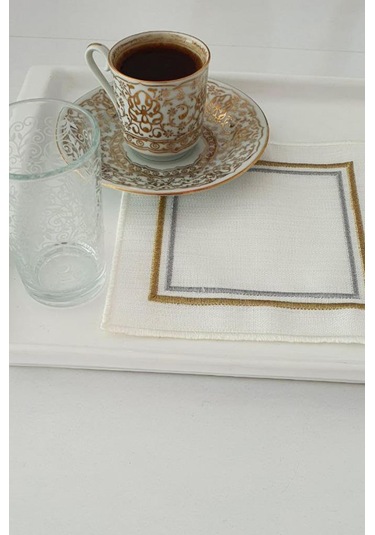 Çerçeve Nakışlı Keten Kare Bardak Altlığı Seti 6 Lı Çok Renkli