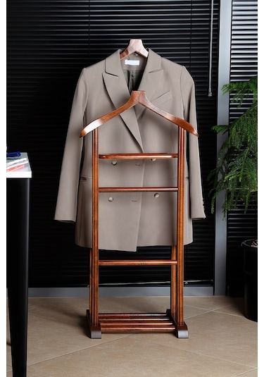 İki Tepeli Dilsiz Uşak Koyu Kahverengi Masif Ahşap Palto Ceket Kahverengi