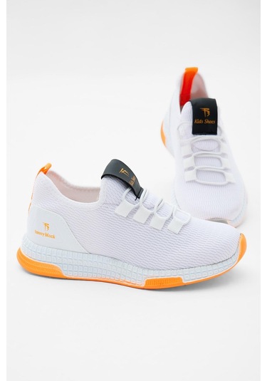 Rahat Kalıp Lastik Bağcıklı Çocuk Unisex Beyaz Oranj Spor Ayakkabı V2qnt-3 Beyaz Oranj