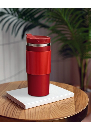 Silikon Kılıflı Kırmızı Paslanmaz Termos 500 ML Kırmızı