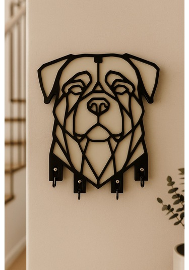 Geometrik Köpek Figürlü Duvar Tipi Anahtarlık Askılığı Siyah - Beyaz
