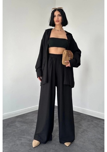 Siyah Alice Gömlek Ve Bol Kesim Pantolon Takım Siyah