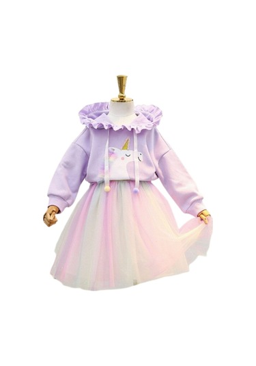 Unicorn Sweatshirt Ve Parlak Tul Tutu Etek Kombin Mor