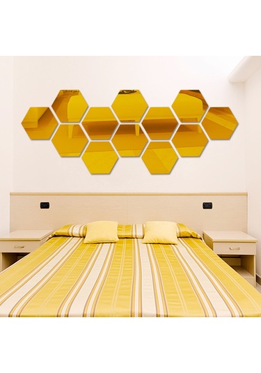 Suofeng Altıgen Çerçeveli Parlak Akrilik Ayna Duvar Sticker'ı - Salon Ve Koridor Dekoru 12 Adet