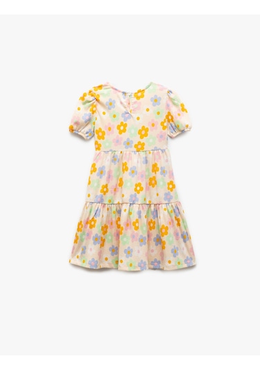 Koton Bisiklet Yaka Balon Kollu Katlı Çiçekli Elbise Bej Desenli 5smg80003ak Ekru Desenli Ekru