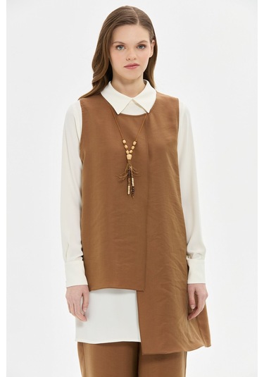 Tencel Kumaş Üçlü Takım Kolyeli Kahve Kahverengi