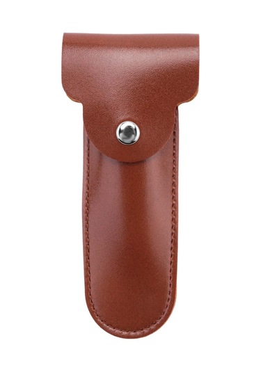 Leasetake Jilet Kılıfı Seyahat Tutucu Manuel Çift Kenarlı Güvenlik Jiletleri Konteyneri Pu Deri Çanta Kahverengi