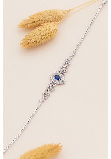 925 Ayar Gümüş Zirkon Ve Safir Taşlı Çise Model Kadın Bileklik