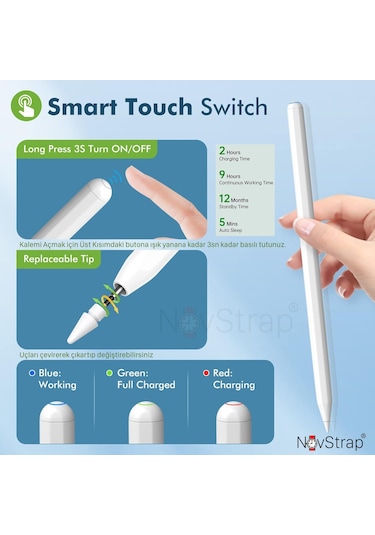 Novstrap Apple Uyumlu iPad Mini 5/6 İle Kalem Pencil Avuç İçi Red