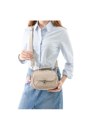 Vegan Deri Kadın Postacı Çanta 21 15 Cm Yıkama Suni Deri Omuz Çantası Çapraz Askılı Çanta Bej