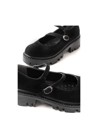 868-756 Siyah Süet Günlük Yüksek Tabanlı Loafer Ayakkabı Beyaz