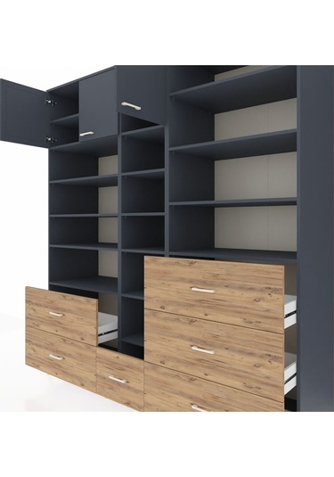 Kronos Dolap 17 Raflı 6 Çekmeceli 3 Kapaklı 220x59x243 Antrasit-antrasit/çam Antrasıt/atlas Çam