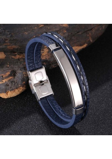 Çok Katmanlı Kombinasyon Aksesuar Paslanmaz Çelik Erkek Deri Bileklik Moda Erkek Takı Hiphop Rock Takı Beyaz