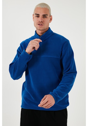 Buratti Regular Fit Anti-Pilling Tüylenme Yapmayan Dik Yaka Kalın Kışlık Şardonlu Erkek Polar 5896700 Saks