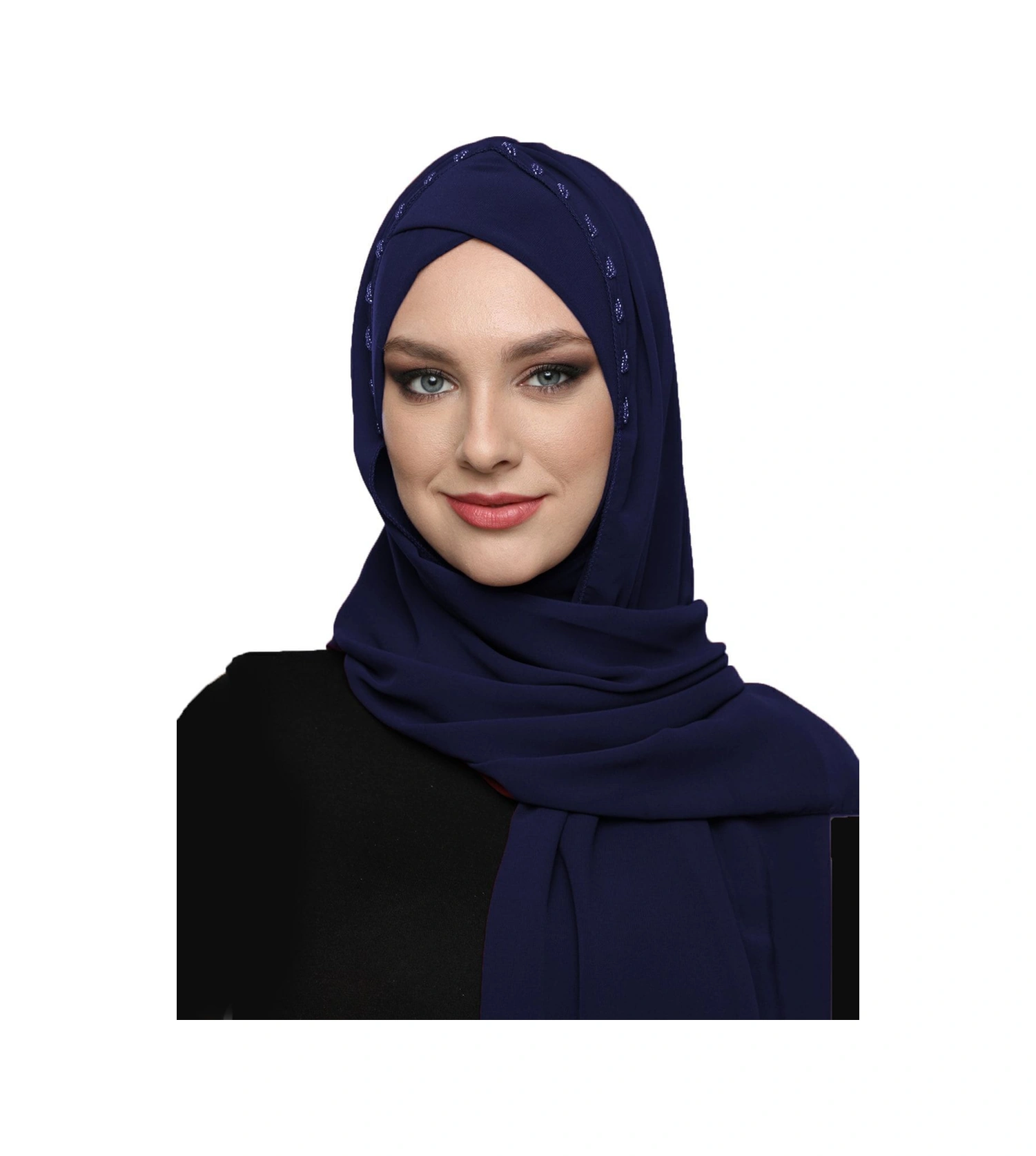 Şallı Takmatik Taşlı Lacivert Hazır Türban Tesettür Bone Namaz Örtüsü Lacivert