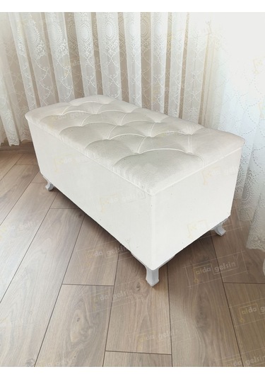 Sandıklı Kapitoneli Ayakucu Puf Bench 110 Cm Beyaz Ayak Eflatun