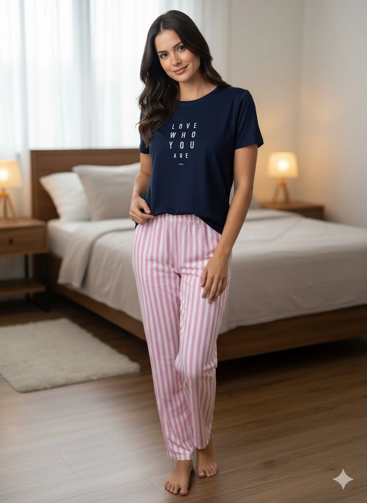 Kadın Lacivert Yazlık Pijama Takım Lacivert