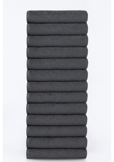 12 Adet Siyah 50 X 90 Cm Mikrofiber El Yüz Kuaför Berber Spor Havlusu Leke Ve Saç Boyası Tutmayan Antrasit