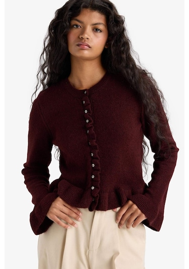 Defacto Regular Fit Bisiklet Yaka Triko Hırka F3888ax25wnbr350 Bordo