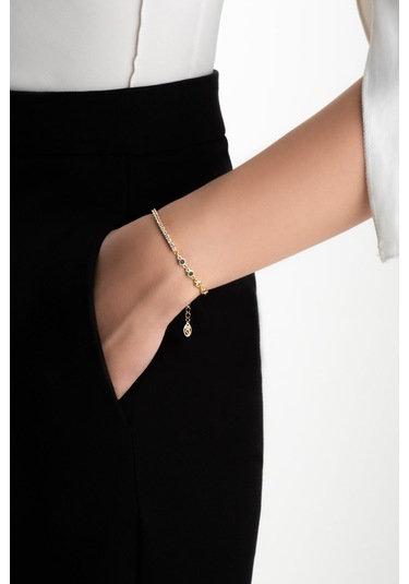 Gökkuşağı 18 Ayar Sarı Altın Kaplama 19 Cm Gümüş Su Yolu Bileklik Sarı