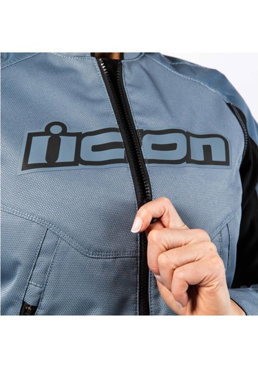 Icon Womens Overlord 3 Korumalı Kadın Motosiklet Montu Siyah Mavi