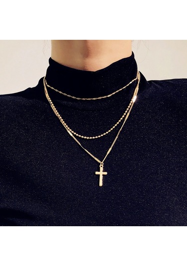 Kadın El Yapımı Çoklu Zincirler Çapraz Kolye Kolye Altın Çok Renkli