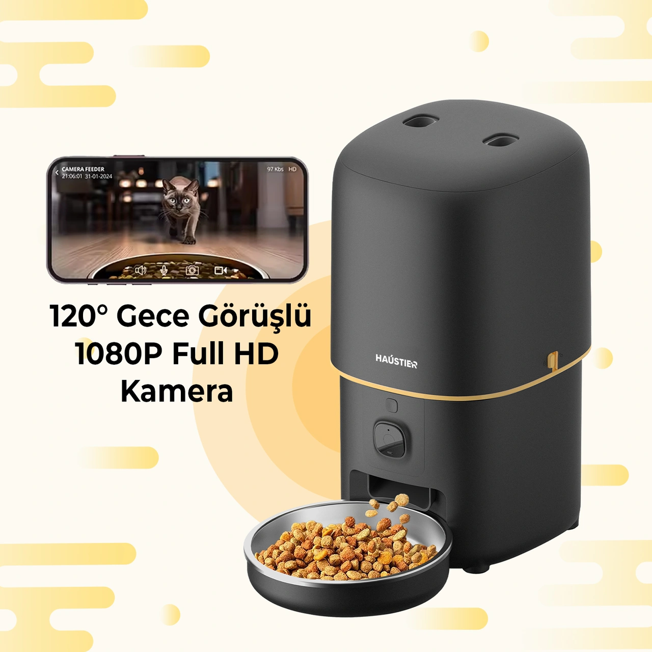 Haustier Pf05 Siyah Kameralı 1080p Fhd Akıllı Mama Kabı