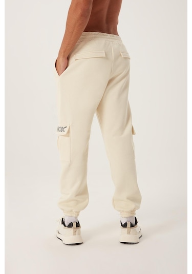 Quhox Erkek 3 İplik Jogger Eşofman Altı Ekru
